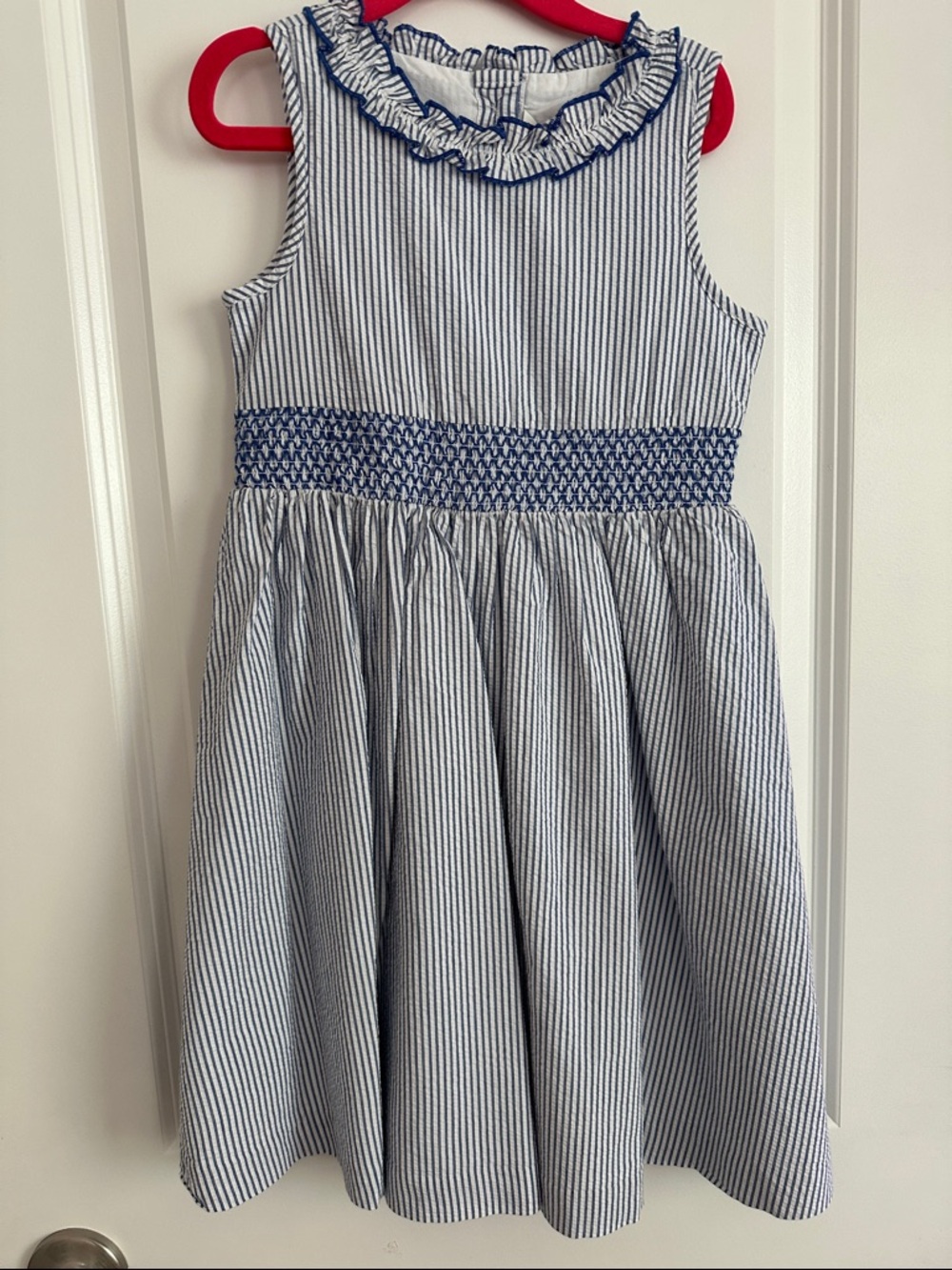 Janie and Jack Blue and White Striped Smocked Waist Sleeveless Dress